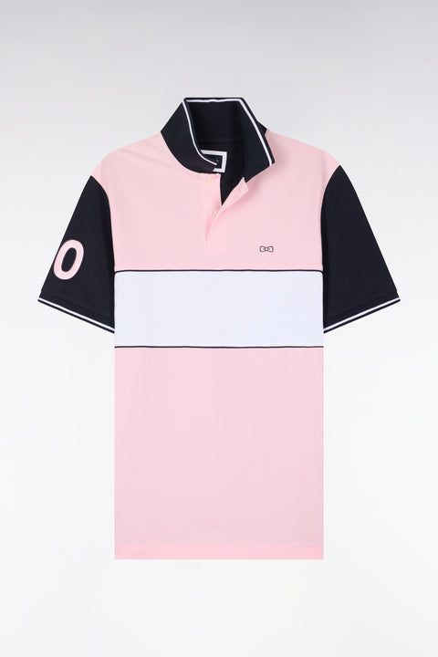 Polo à manches courtes en coton rose et marine coupe regular - Image 2