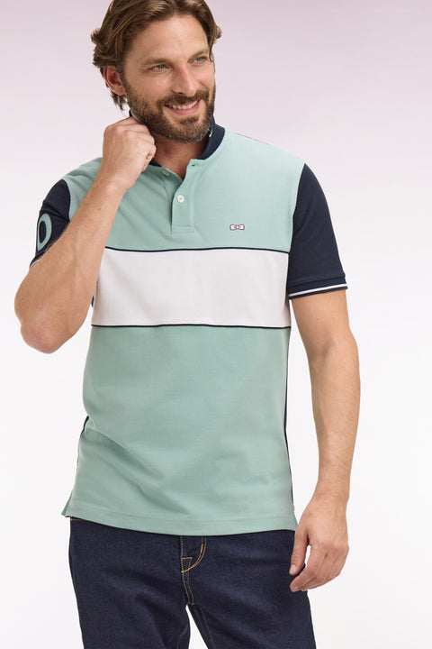 Polo à manches courtes en coton vert d'eau et marine coupe regular - Image 1