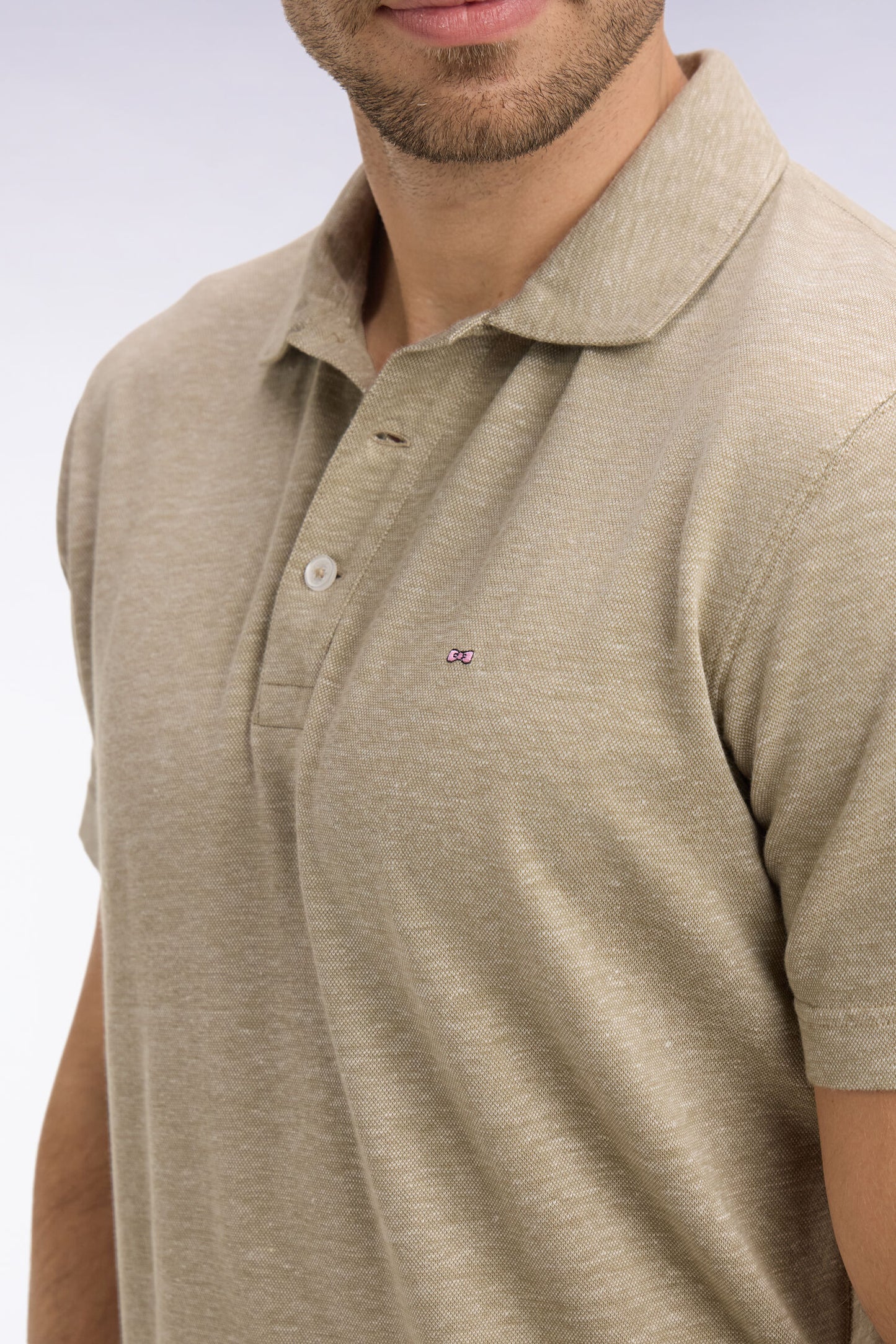 Polo à manches courtes en Oxford beige coupe regular