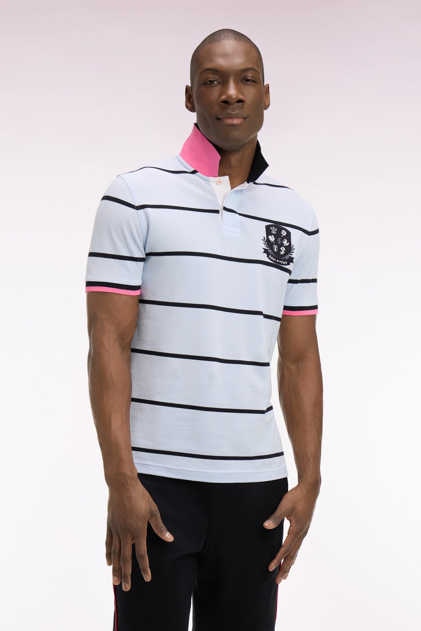 6 Nations short-sleeved polo shirt in regular-fit striped sky cotton