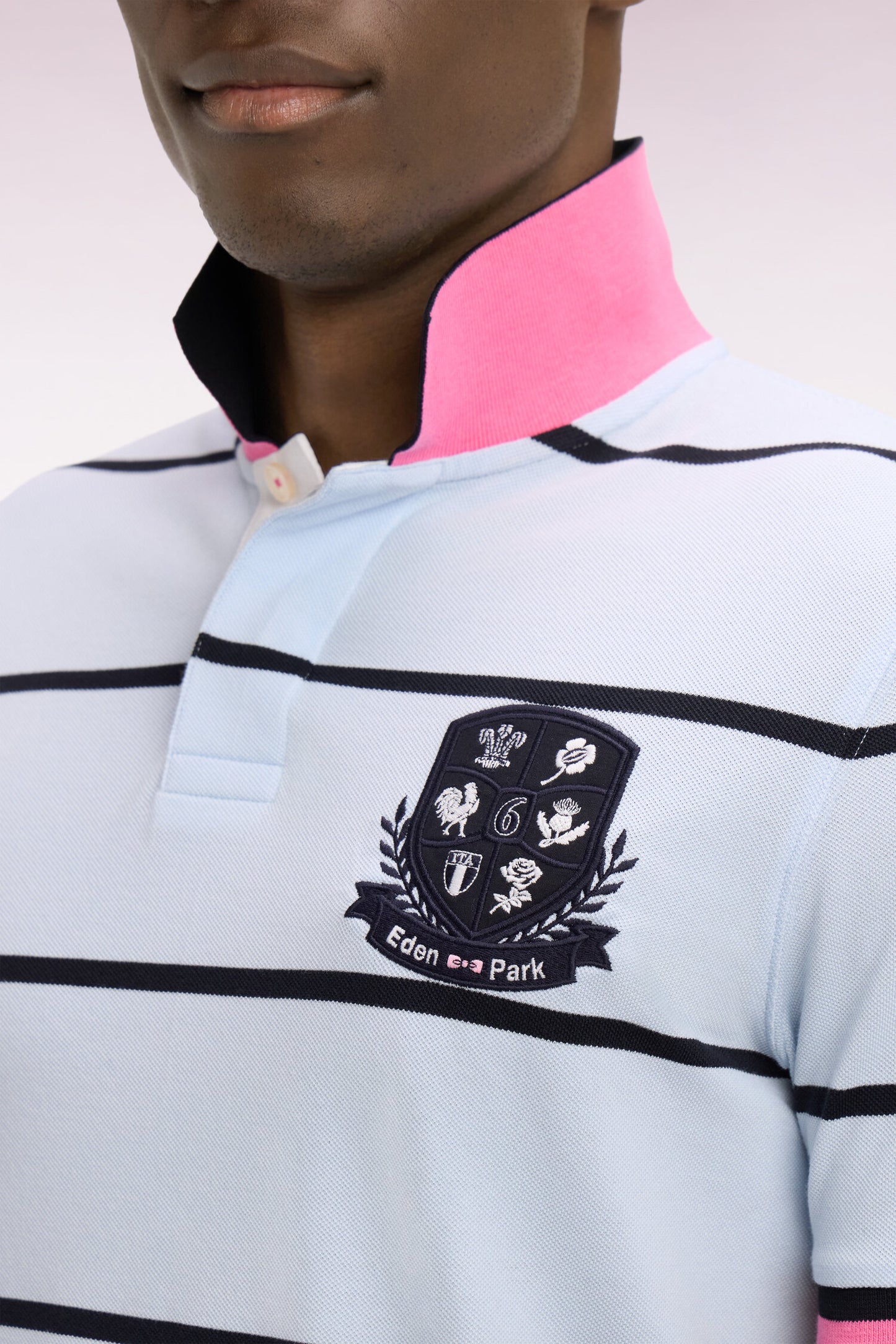 6 Nations short-sleeved polo shirt in regular-fit striped sky cotton