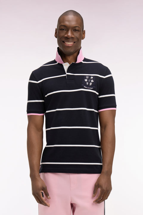 Polo à manches courtes 6 Nations en coton marine rayé coupe regular - Image 3