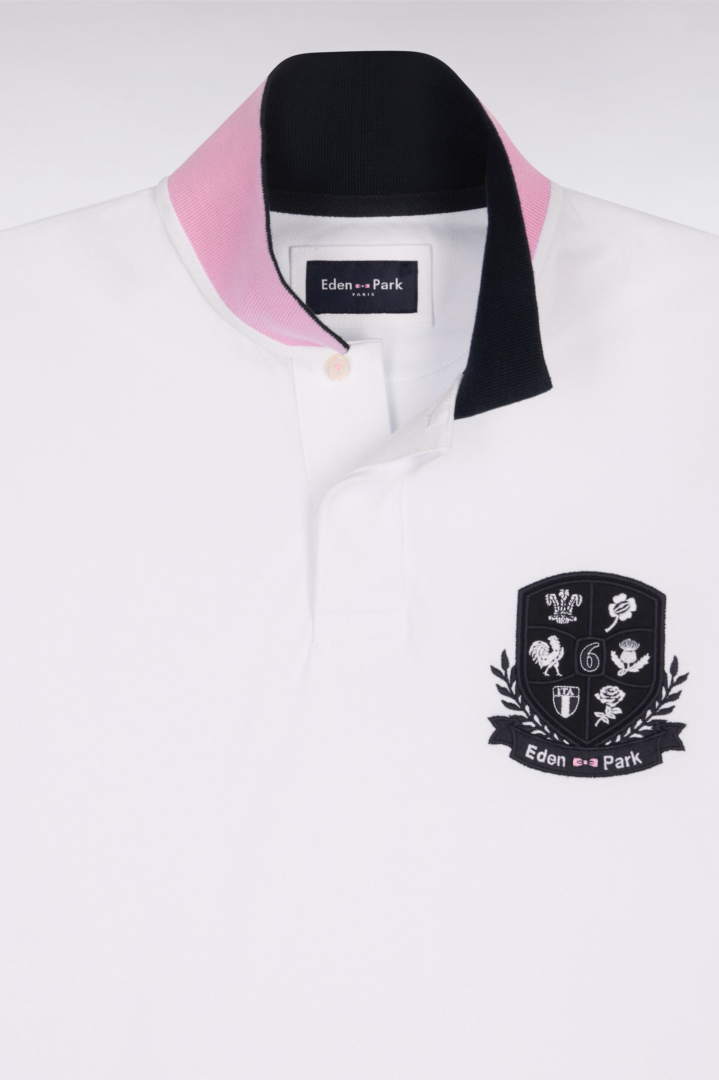 Polo à manches courtes 6 Nations en piqué coton blanc