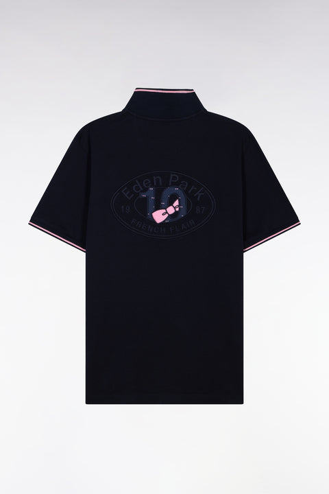 Polo à manches courtes en piqué coton marine broderie dos - Image 2