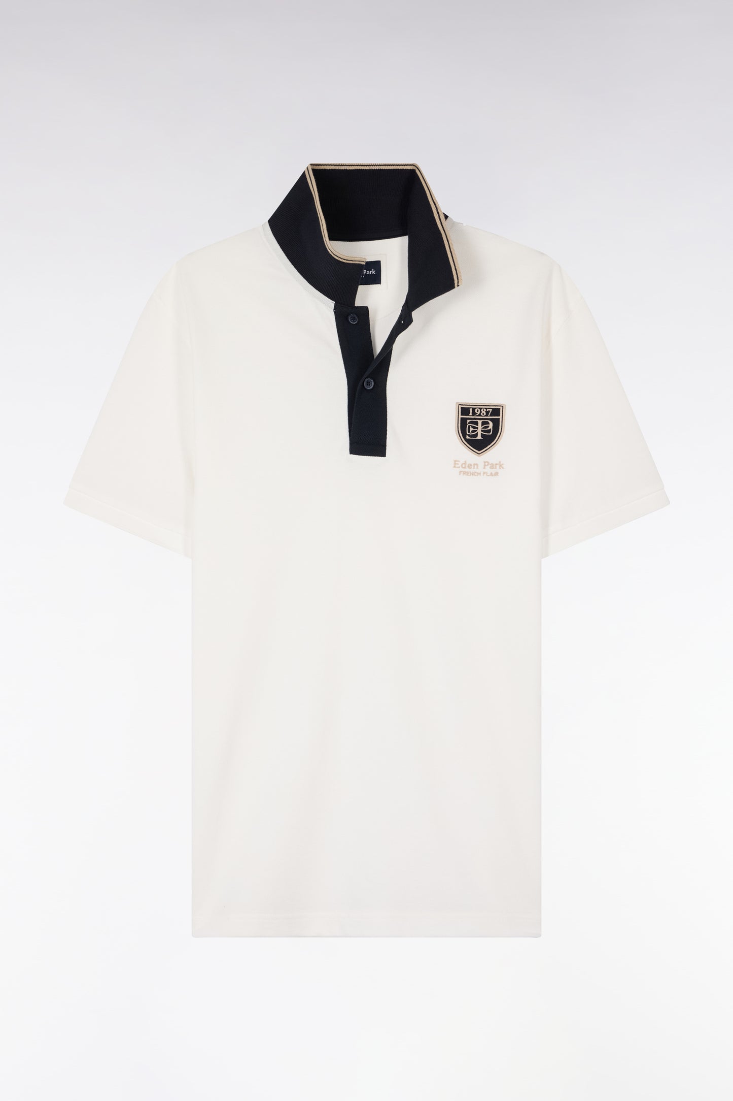 Polo à manches courtes en piqué coton écru écusson EP