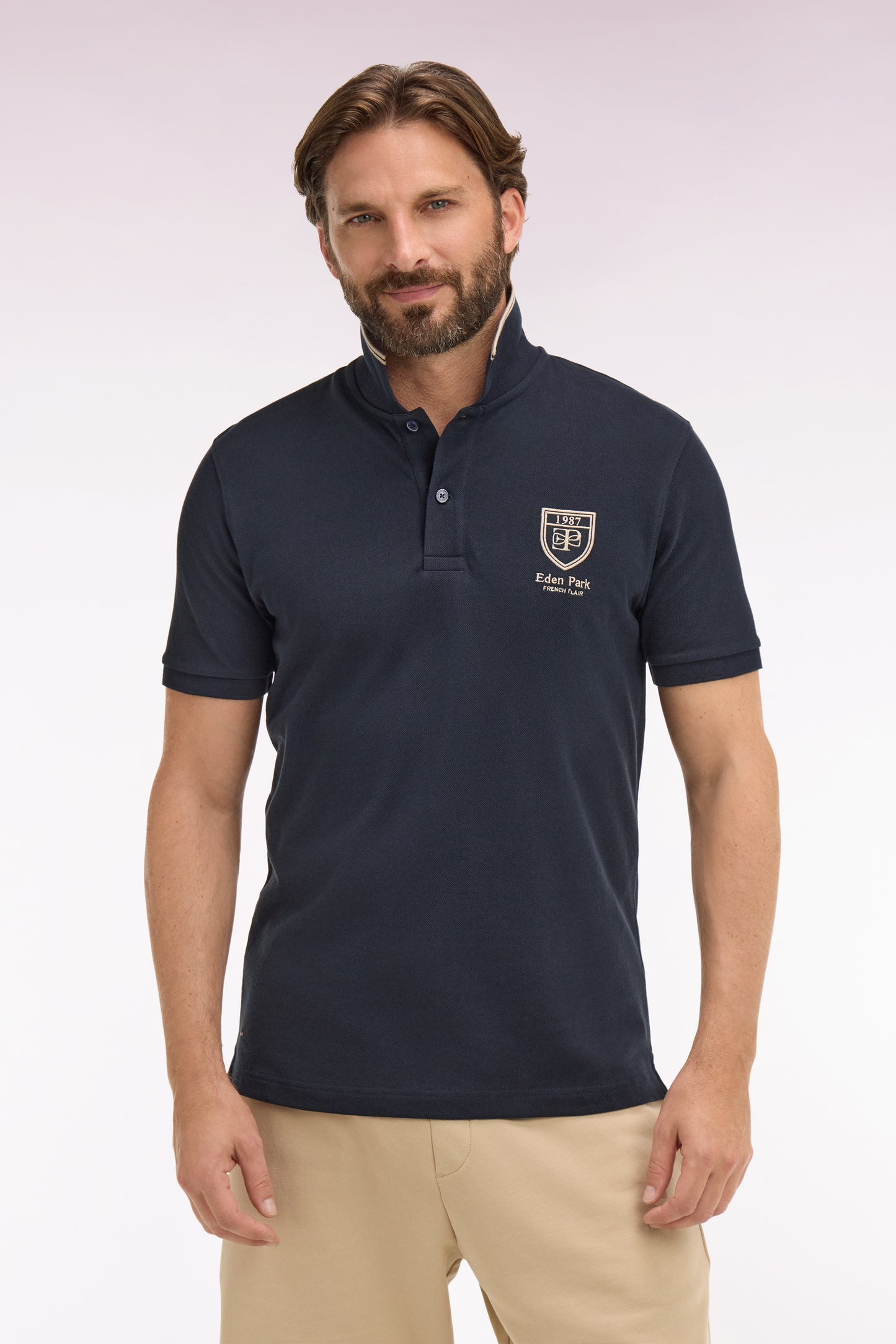 Polo à manches courtes en piqué coton marine écusson EP