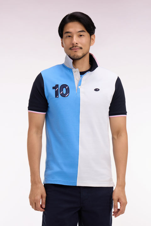 Polo à manches courtes XV de France en coton bleu à découpes verticales - Image 3