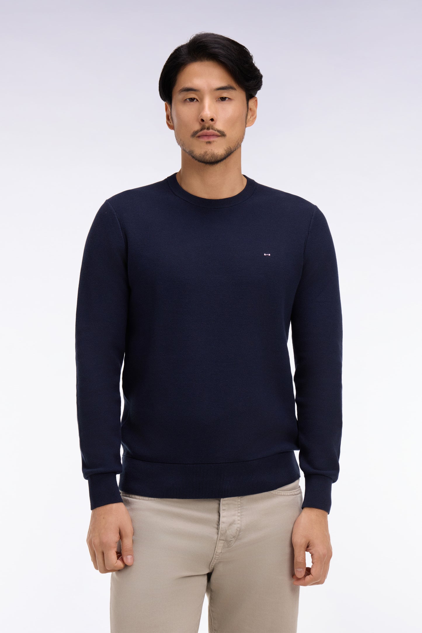 Pull col rond en coton marine