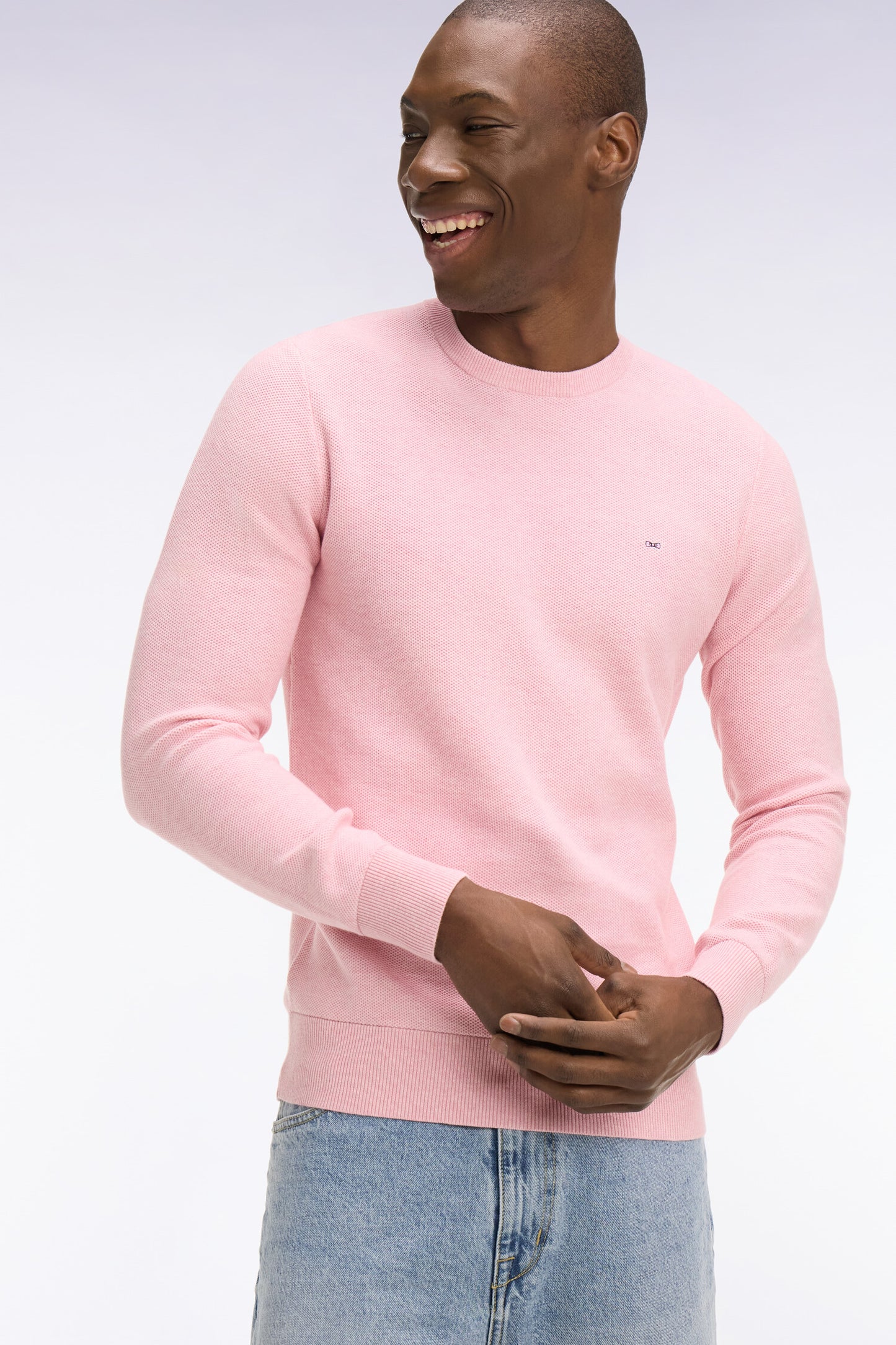 Pull col rond en coton rose