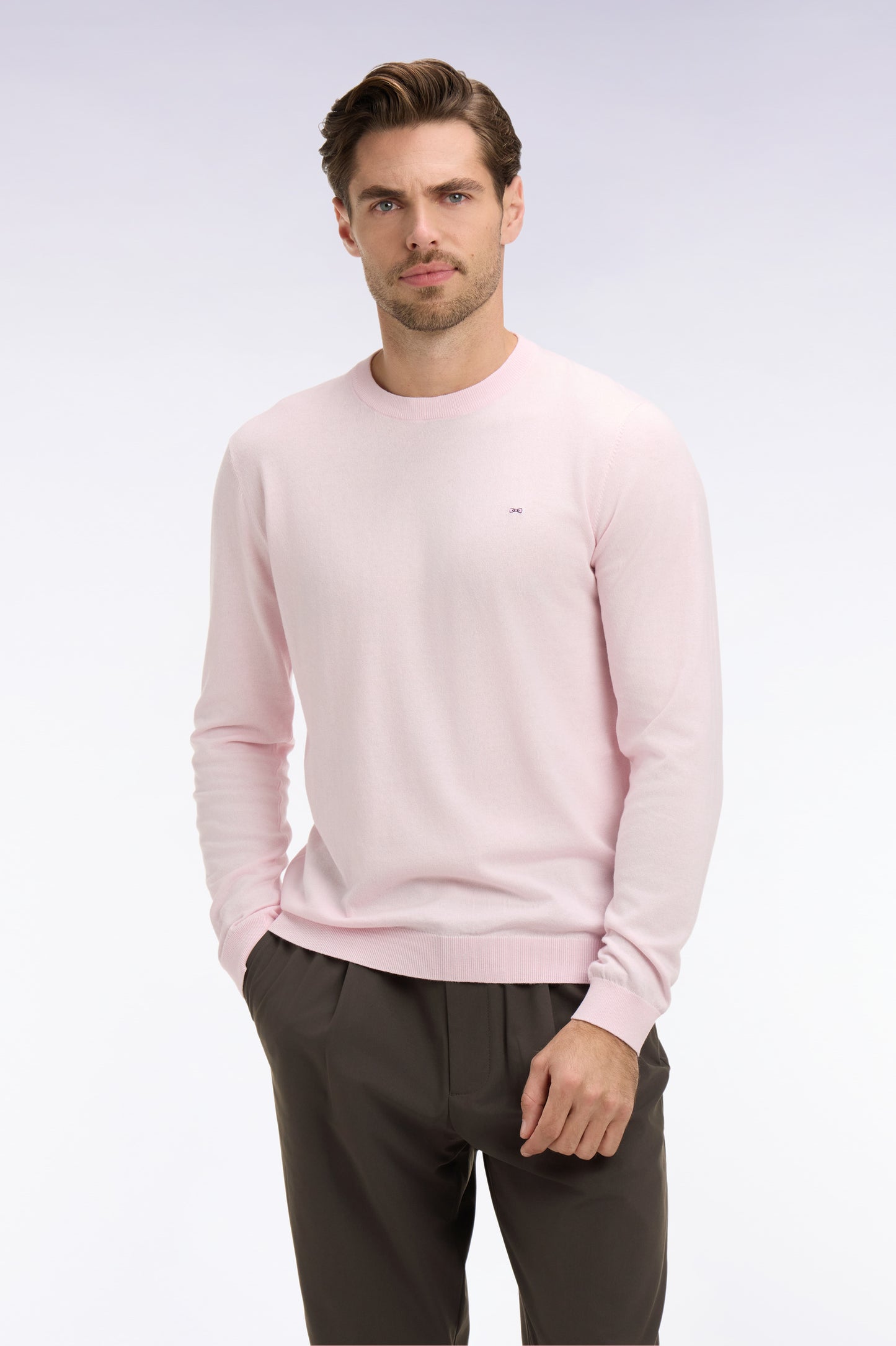 Pull col rond en coton et soie mélangés rose
