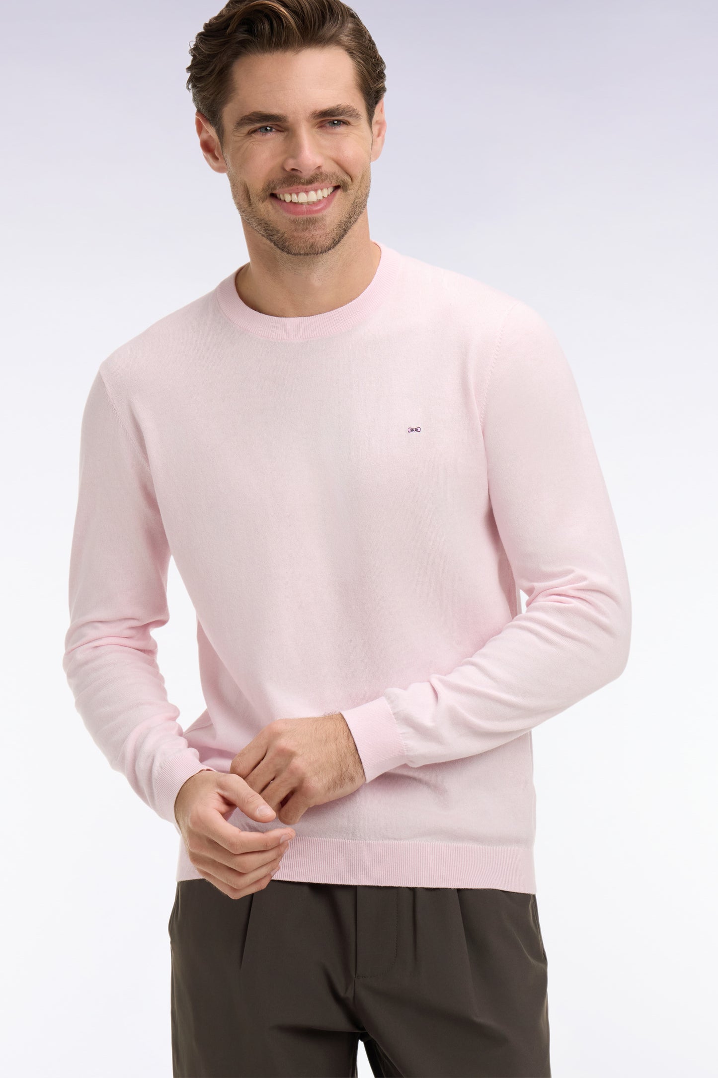 Pull col rond en coton et soie mélangés rose