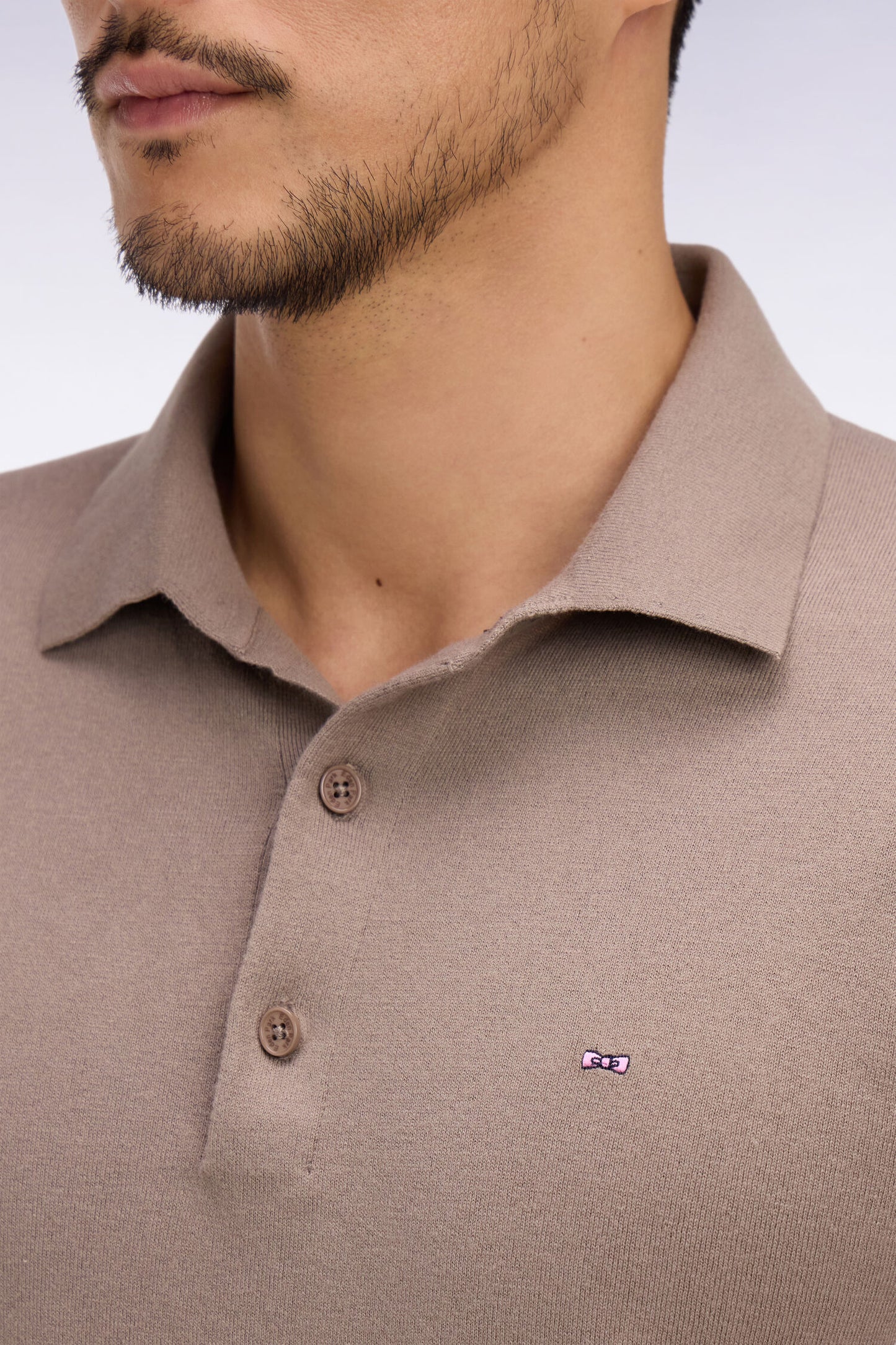 Pull manches courtes col polo en coton et soie mélangés beige