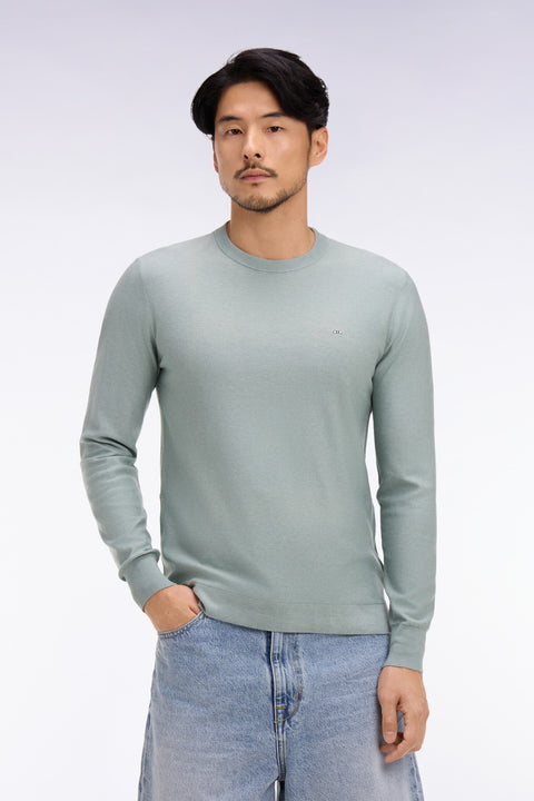 Pull col rond en coton et lyocell mélangés vert d'eau - Image 3