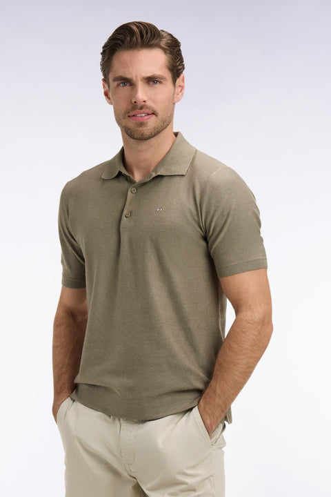 Pull manches courtes à col polo en coton et lyocell mélangés marron - Image 3