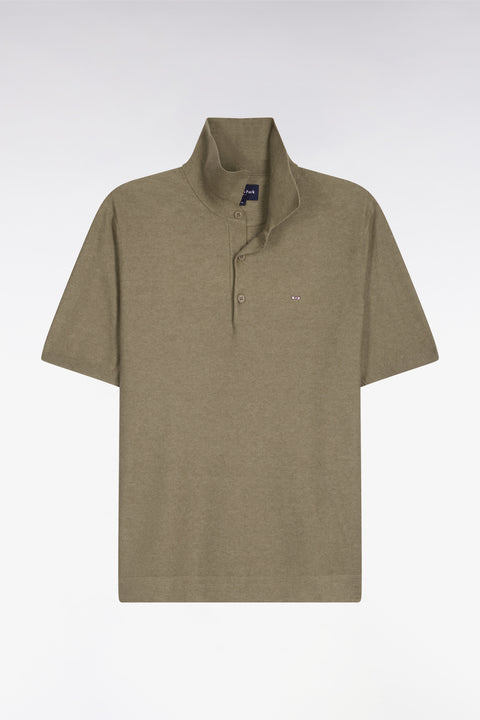 Pull manches courtes à col polo en coton et lyocell mélangés marron - Image 2