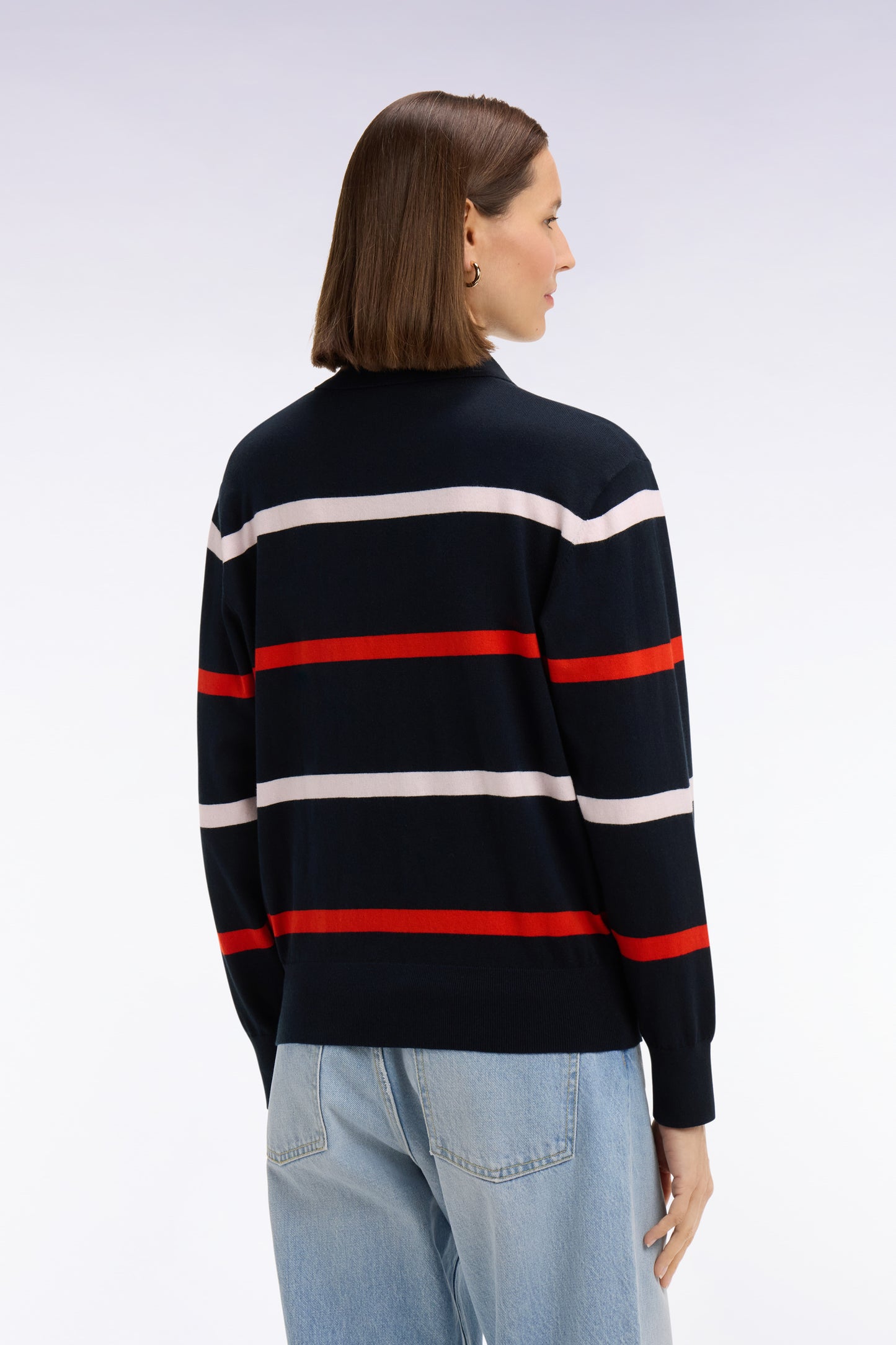 Pull maillot rayé en coton et soie mélangés marine