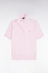 Pull polo à manches courtes en coton et soie mélangés rose coupe regular
