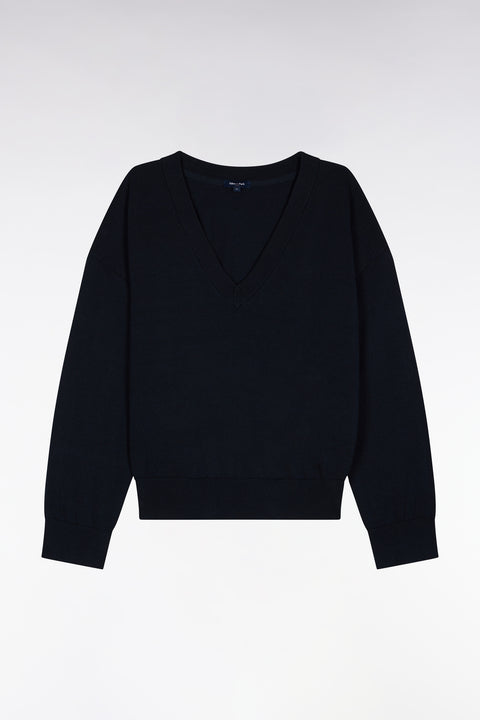 Pull-over à col V en coton marine coupe oversized - Image 2