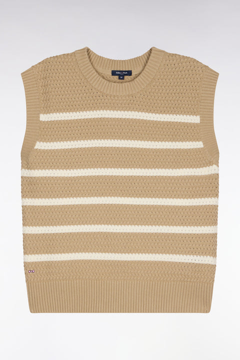 Pull marinière sans manche en coton tressé beige - Image 2