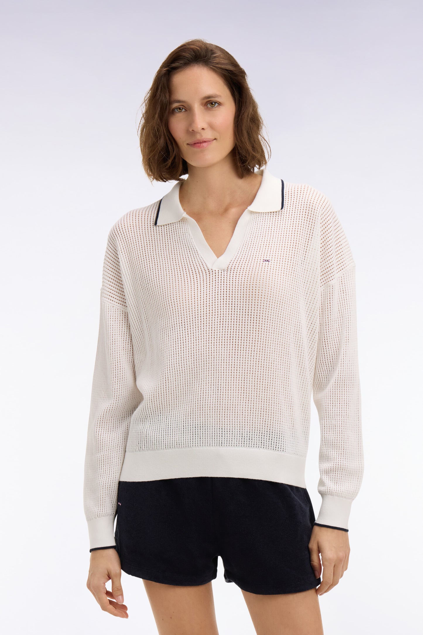 Pull col polo en coton blanc