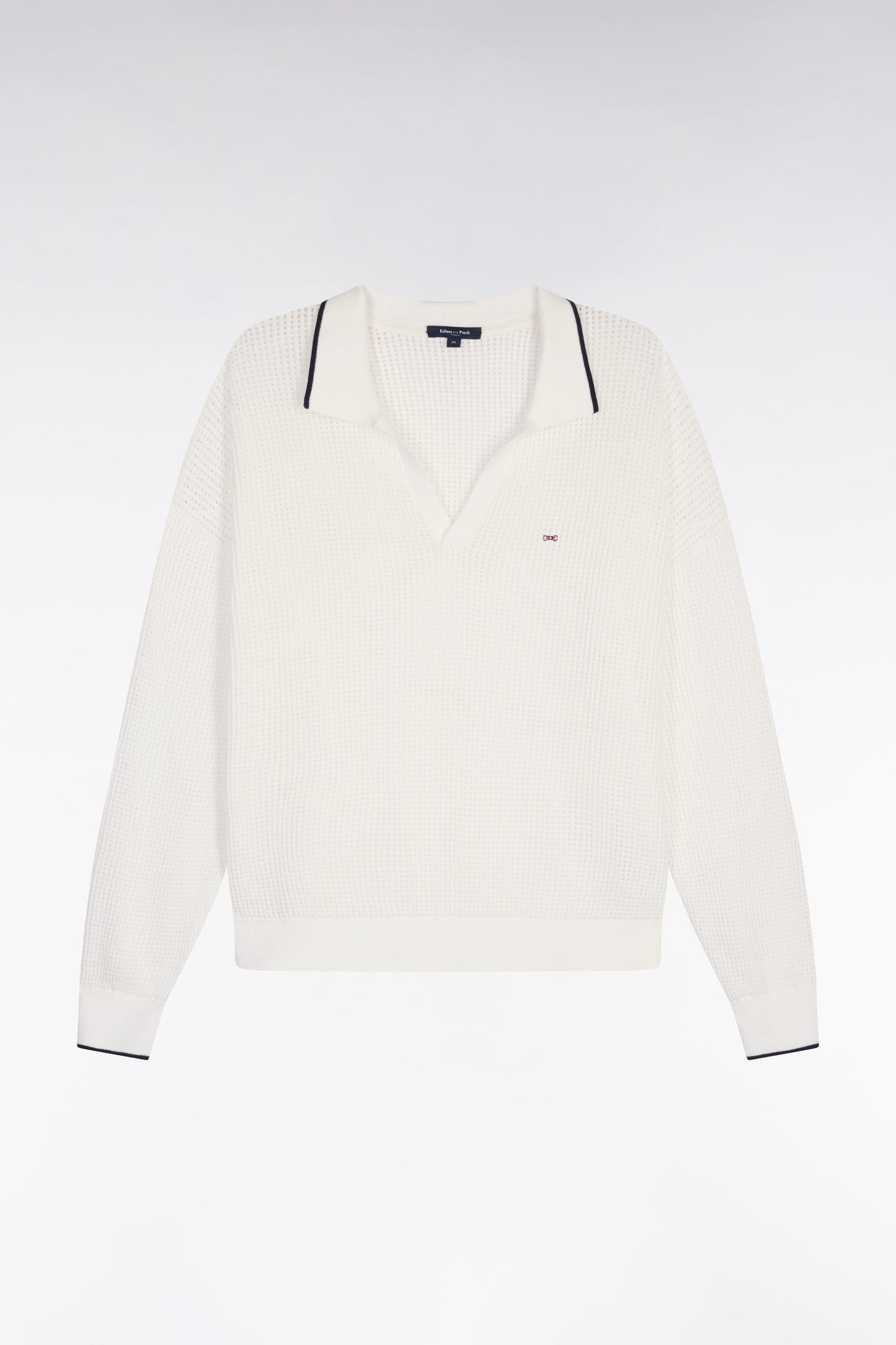 Pull col polo en coton blanc