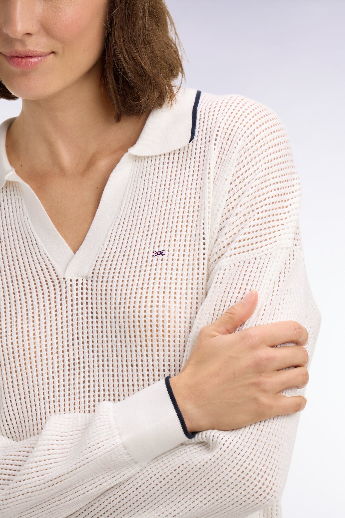 Pull col polo en coton blanc