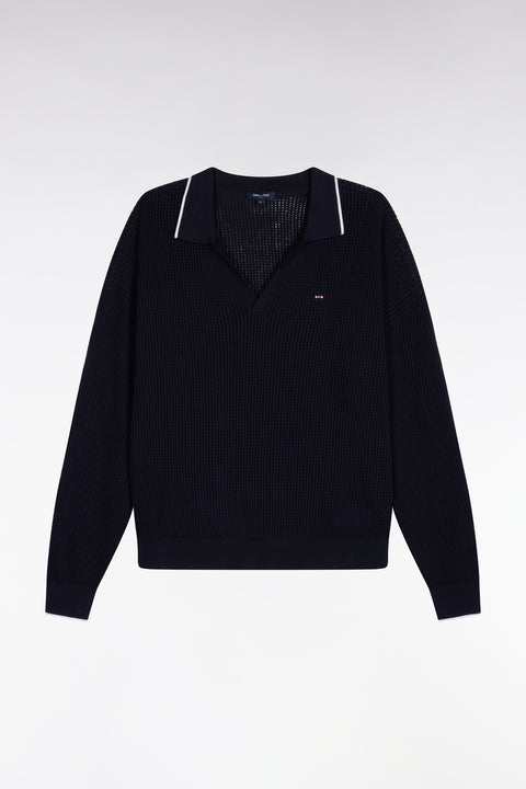 Pull col polo en coton marine - Image 2