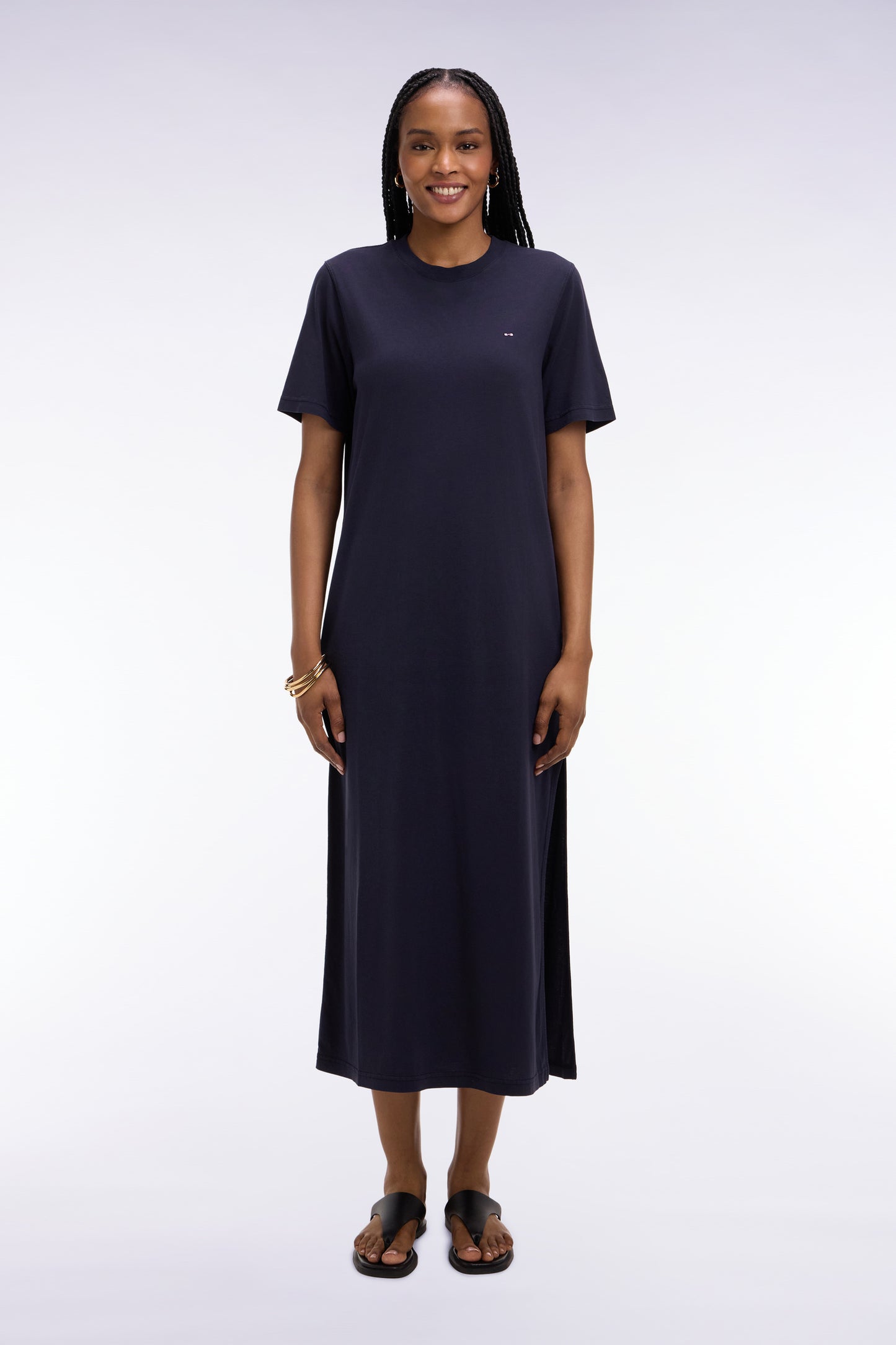 Straight cut navy lyocell and cotton T-shirt dress