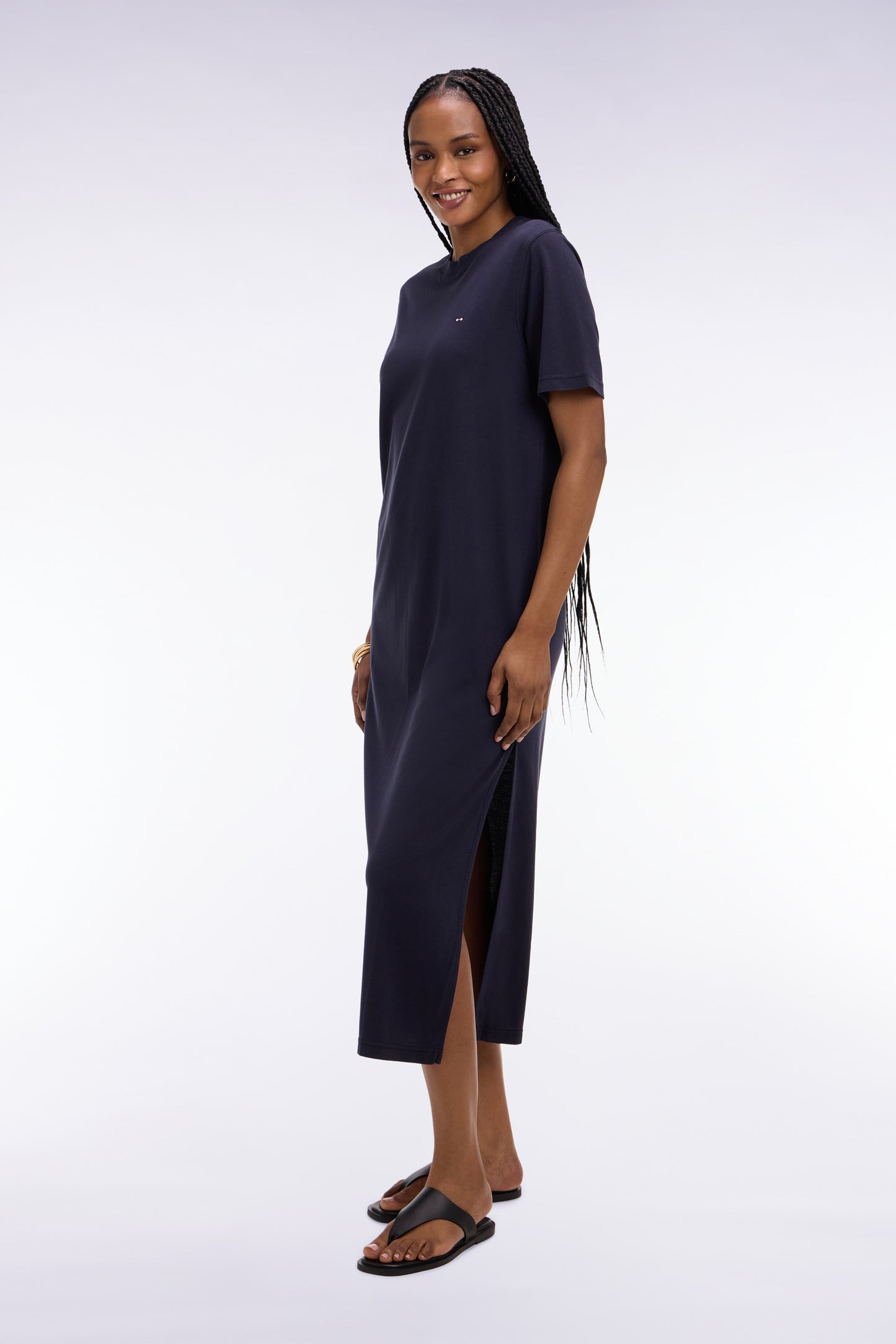 Straight cut navy lyocell and cotton T-shirt dress