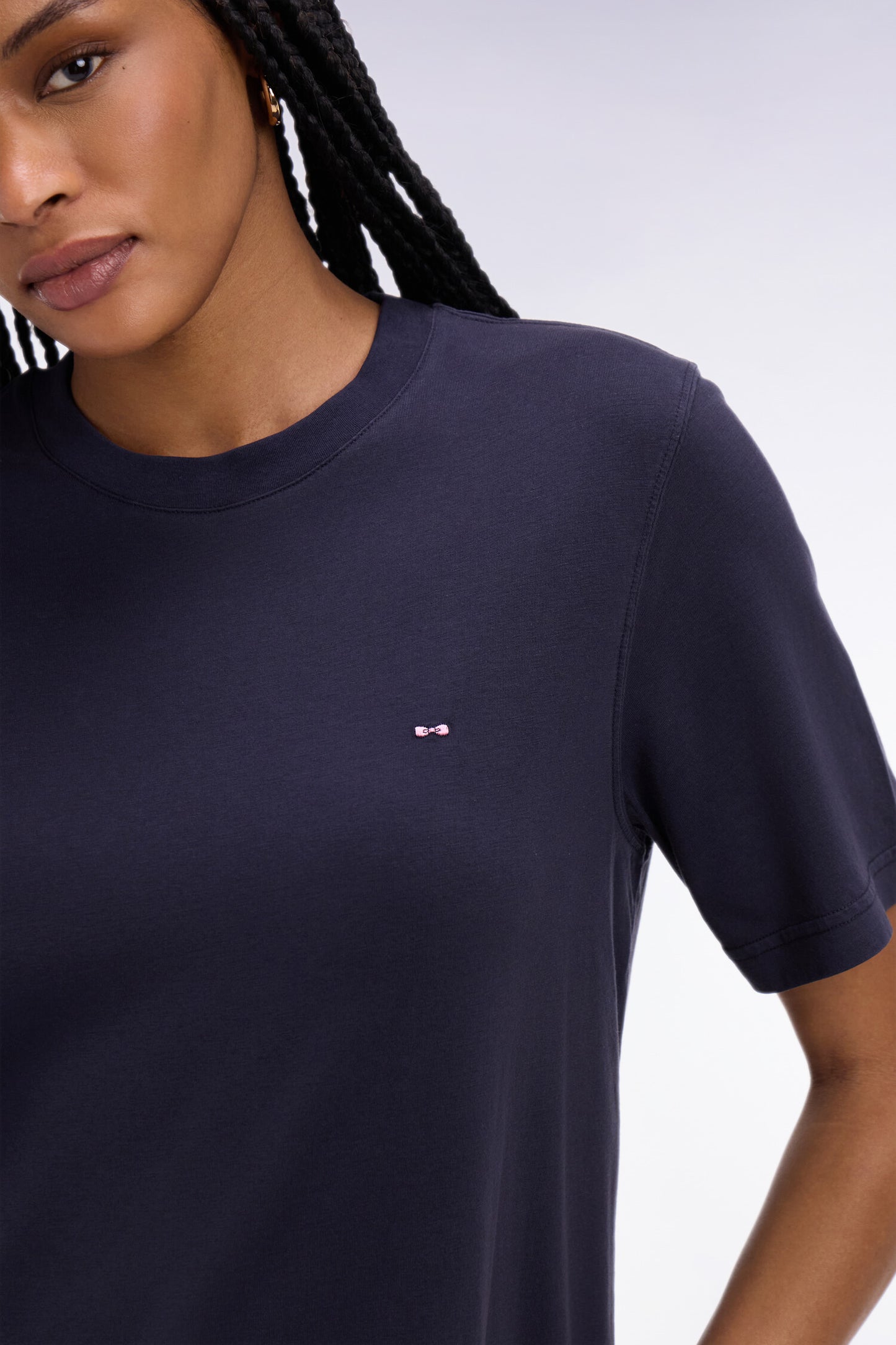 Straight cut navy lyocell and cotton T-shirt dress