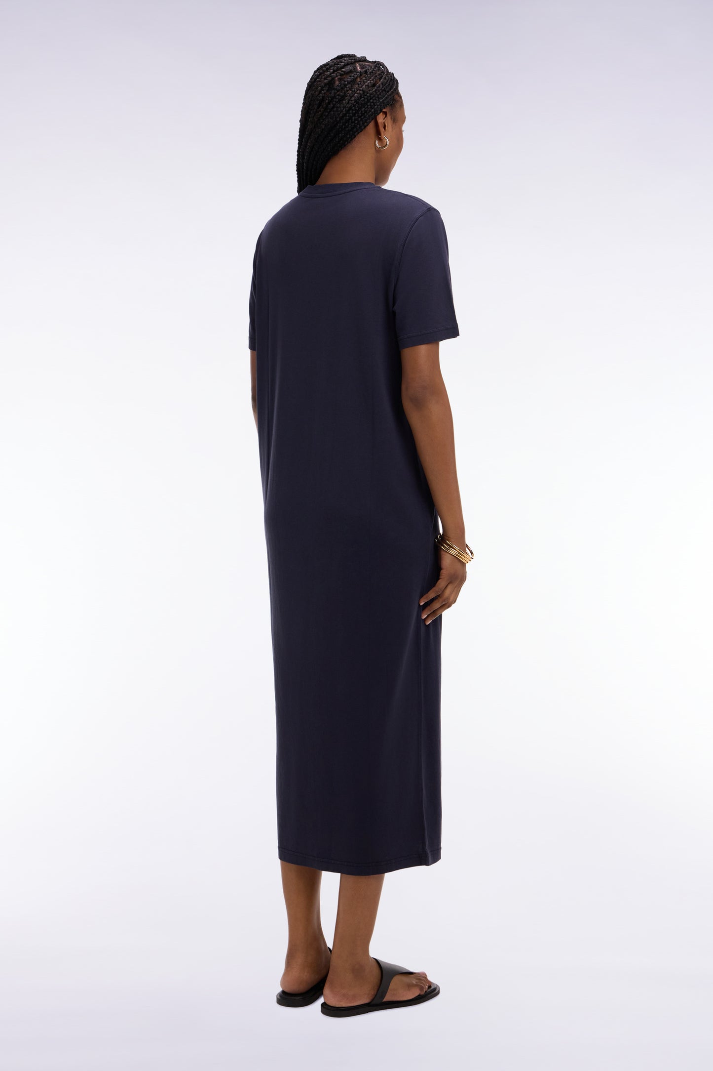Straight cut navy lyocell and cotton T-shirt dress