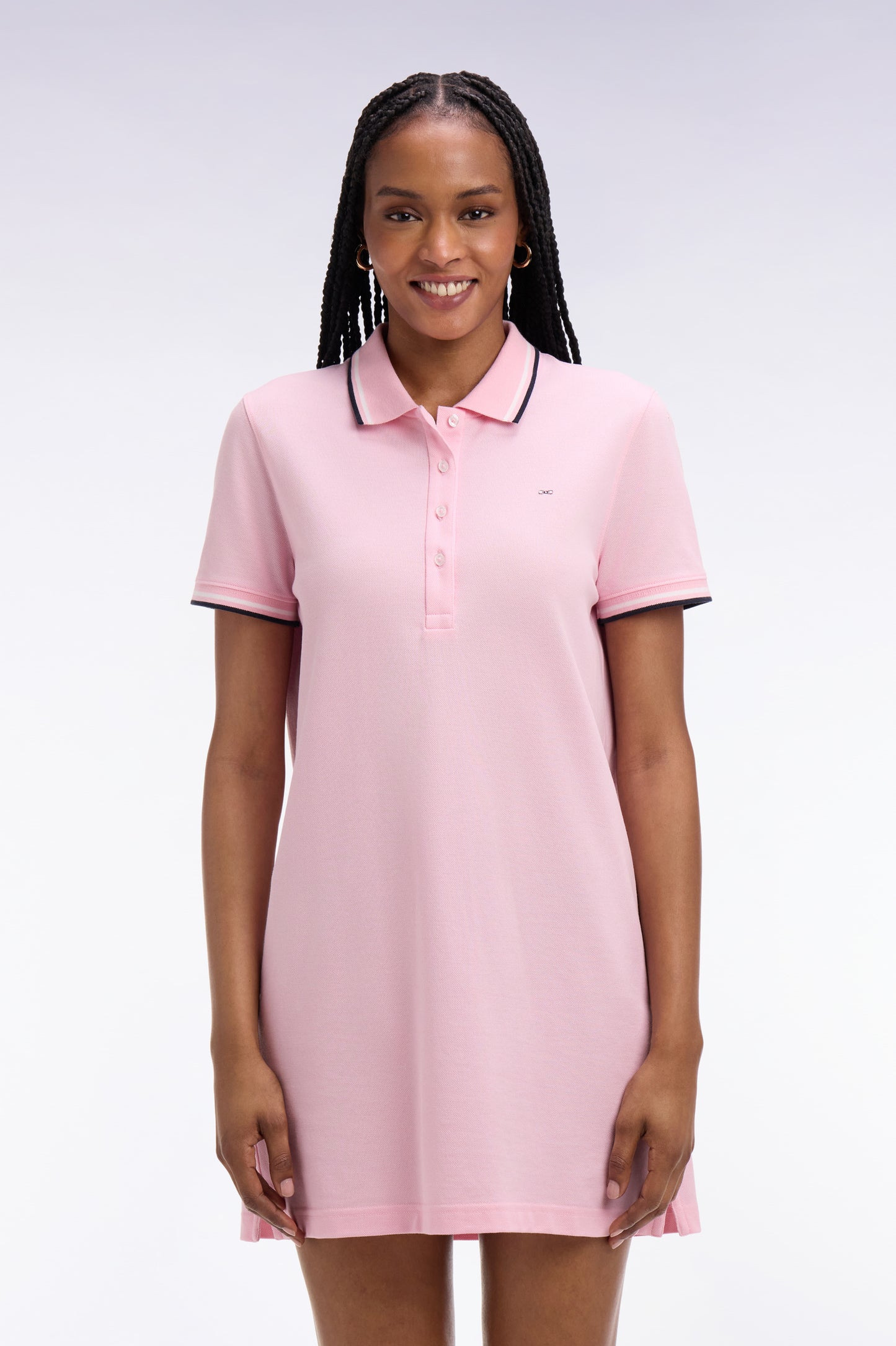 Robe polo en coton rose coupe droite