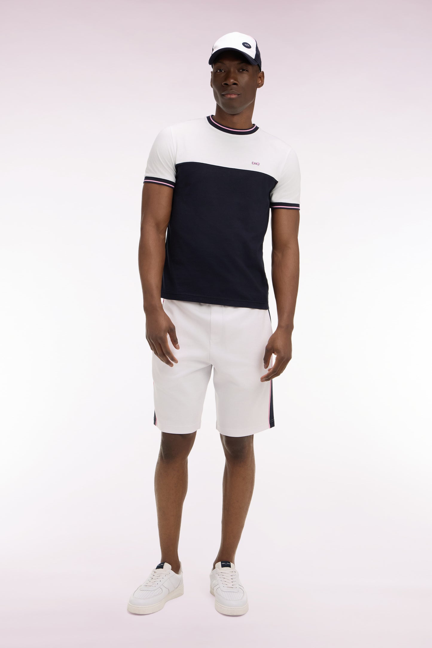 Short en interlock à découpes blanc et marine