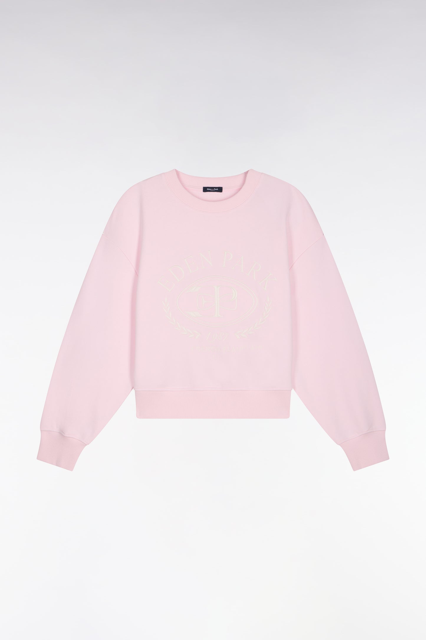 Sweatshirt en coton rose brodé coupe relaxed