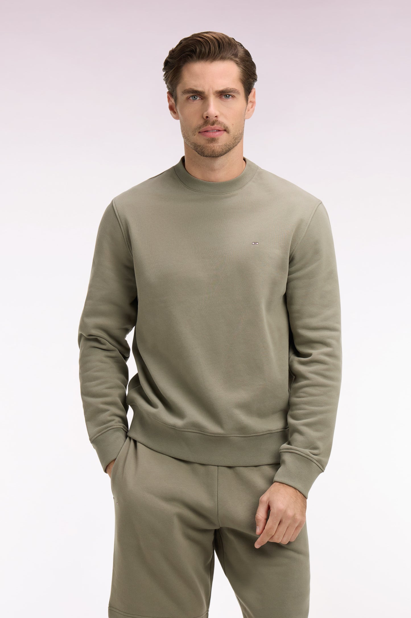 Sweatshirt uni en molleton coton kaki