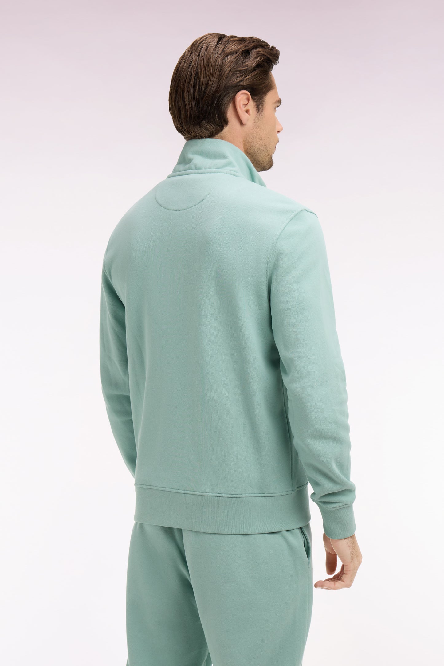 Sweatshirt zippé en molleton coton vert d'eau