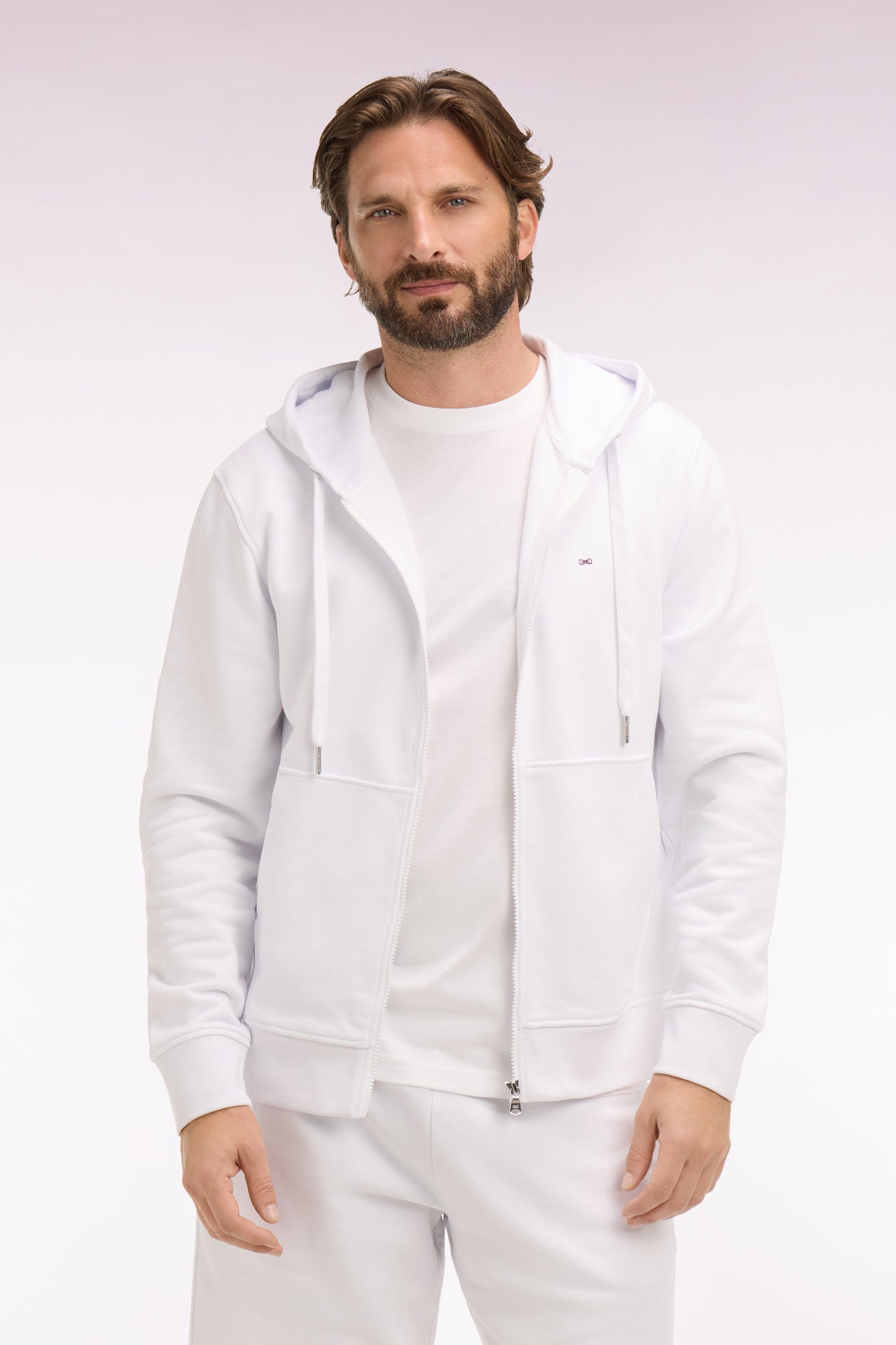 Sweatshirt zippé à capuche en molleton coton blanc