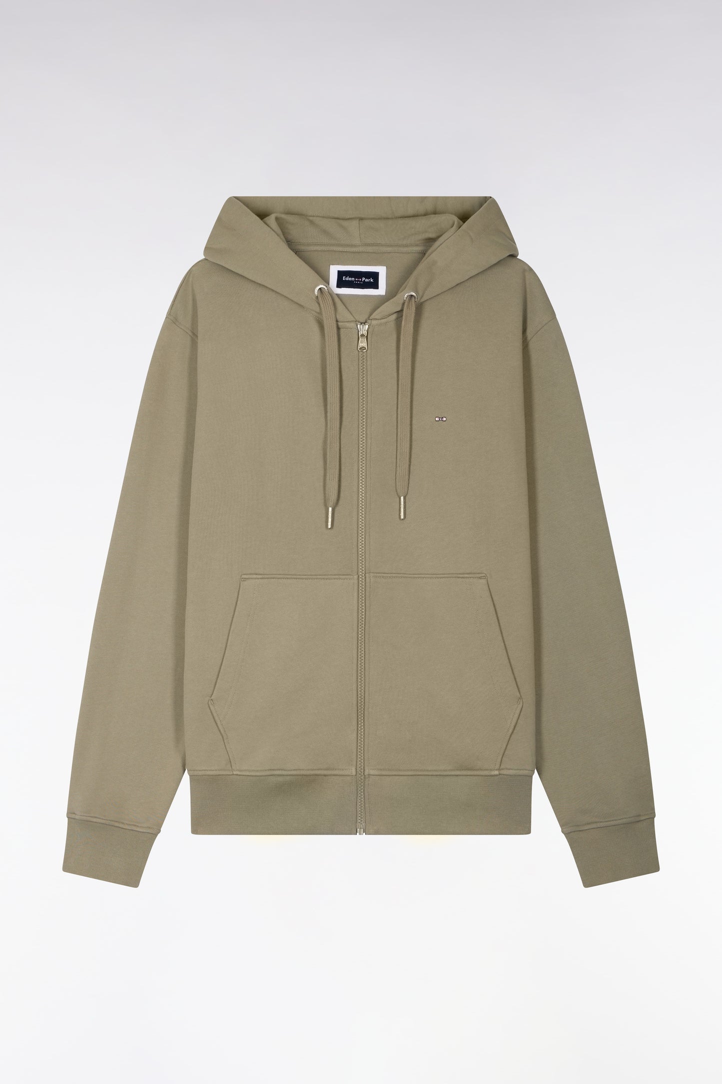Sweatshirt zippé à capuche en molleton coton kaki