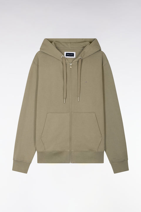 Sweatshirt zippé à capuche en molleton coton kaki - Image 2