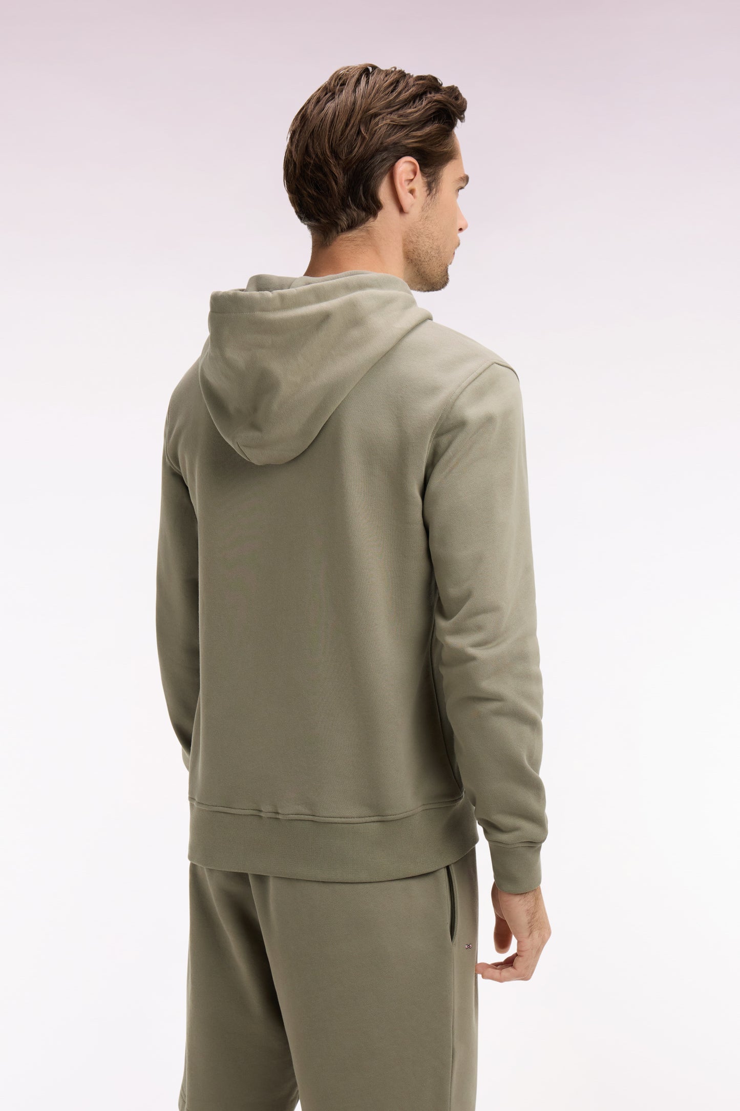 Sweatshirt zippé à capuche en molleton coton kaki