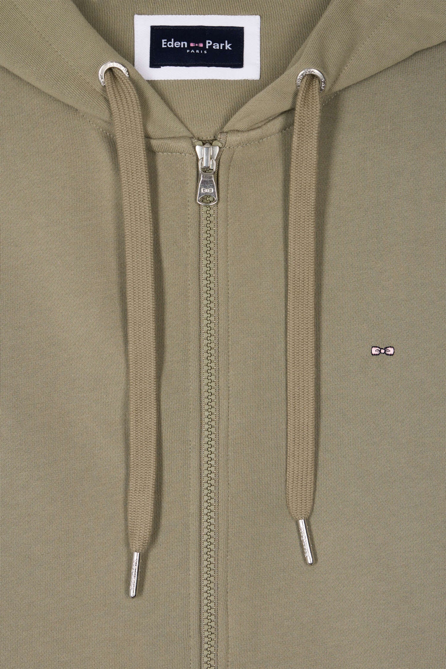 Sweatshirt zippé à capuche en molleton coton kaki