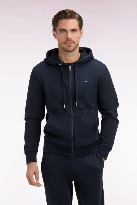 Sweatshirt zippé à capuche en molleton coton marine - Image 3