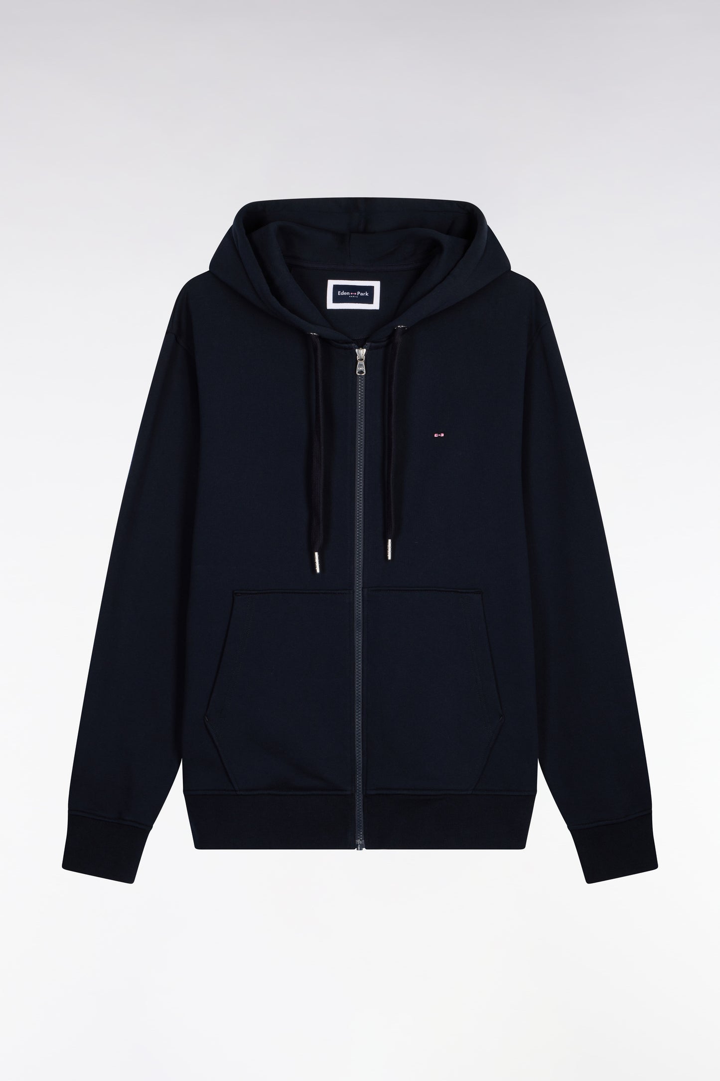 Sweatshirt zippé à capuche en molleton coton marine