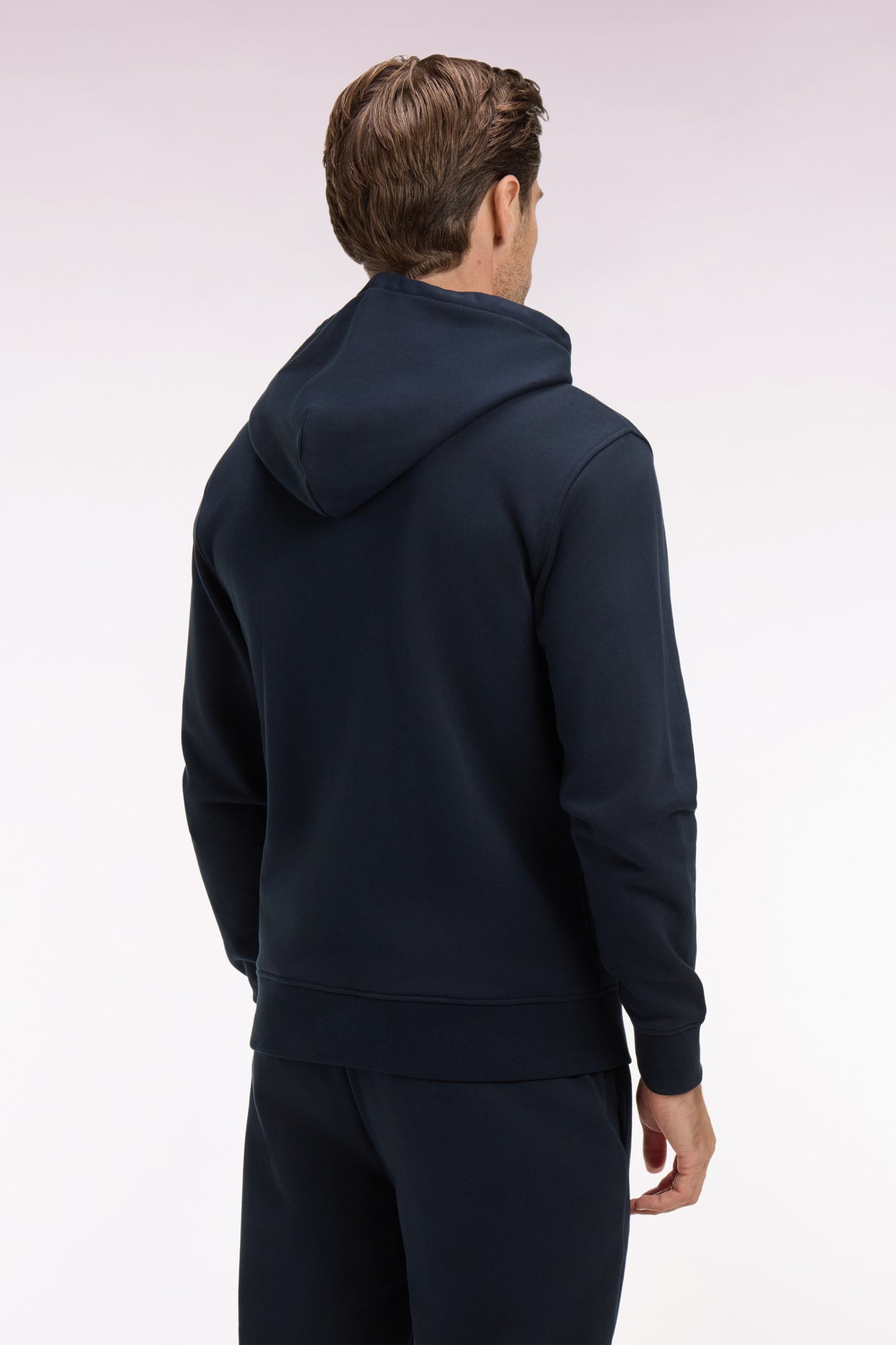 Sweatshirt zippé à capuche en molleton coton marine
