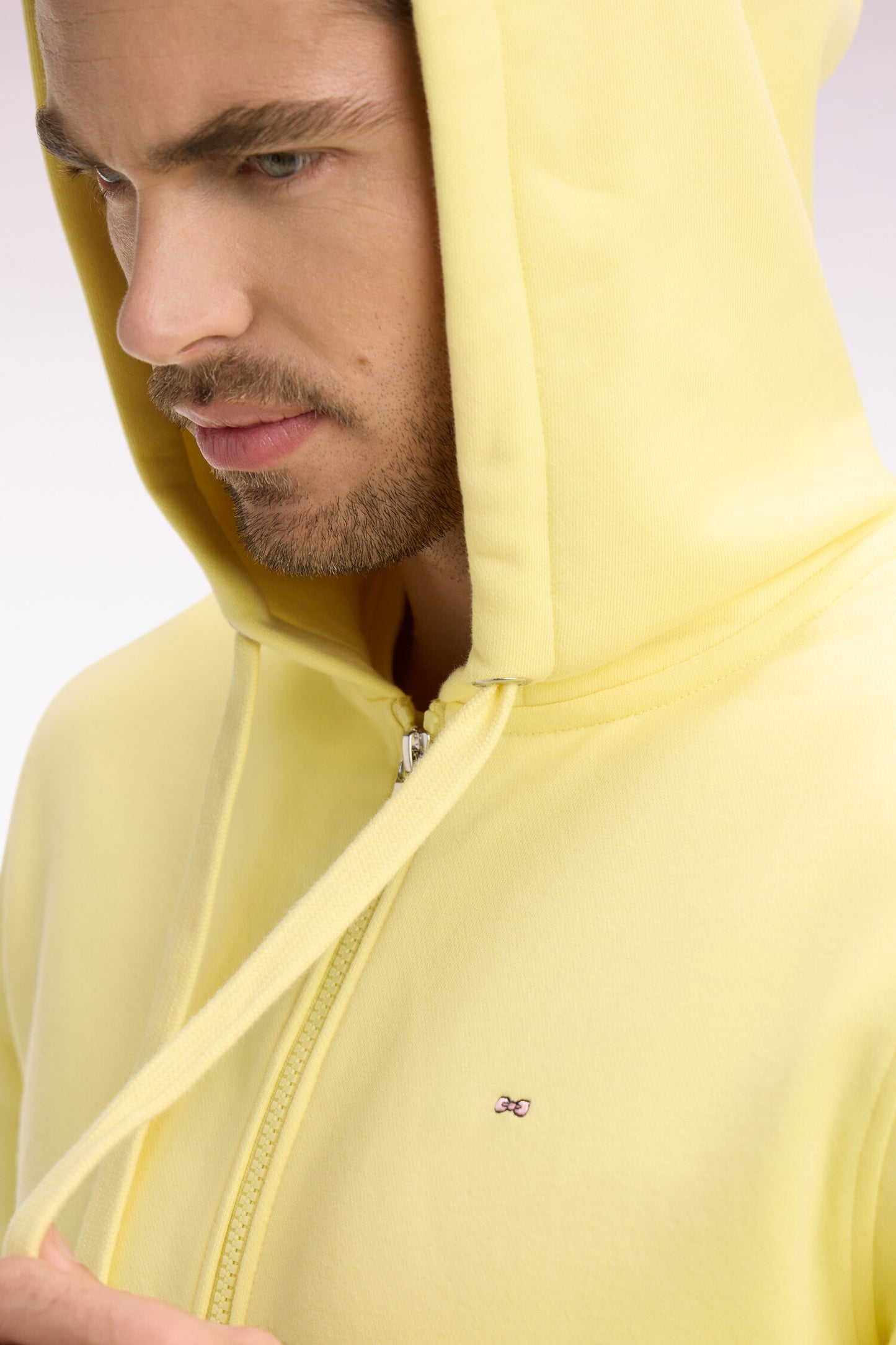 Sweatshirt zippé à capuche en molleton coton jaune