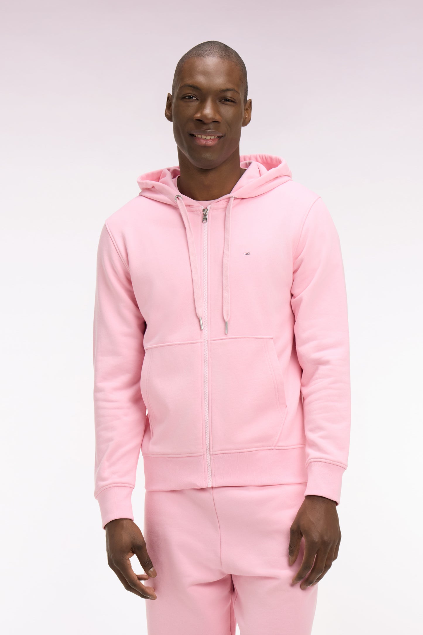 Sweatshirt zippé à capuche en molleton coton rose