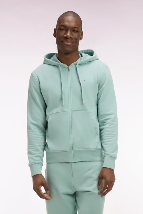 Sweatshirt zippé à capuche en molleton coton vert d'eau - Image 3