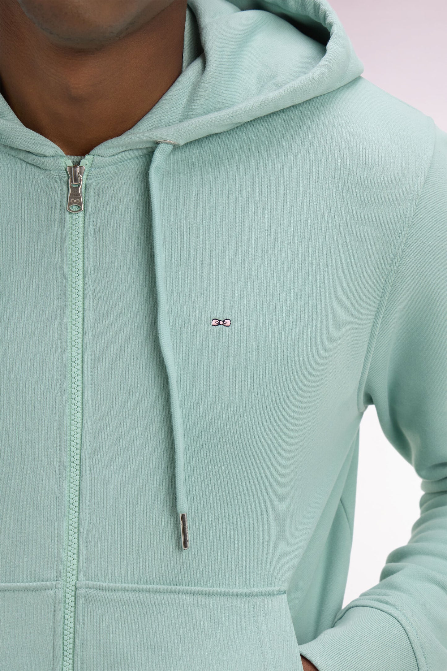 Sweatshirt zippé à capuche en molleton coton vert d'eau