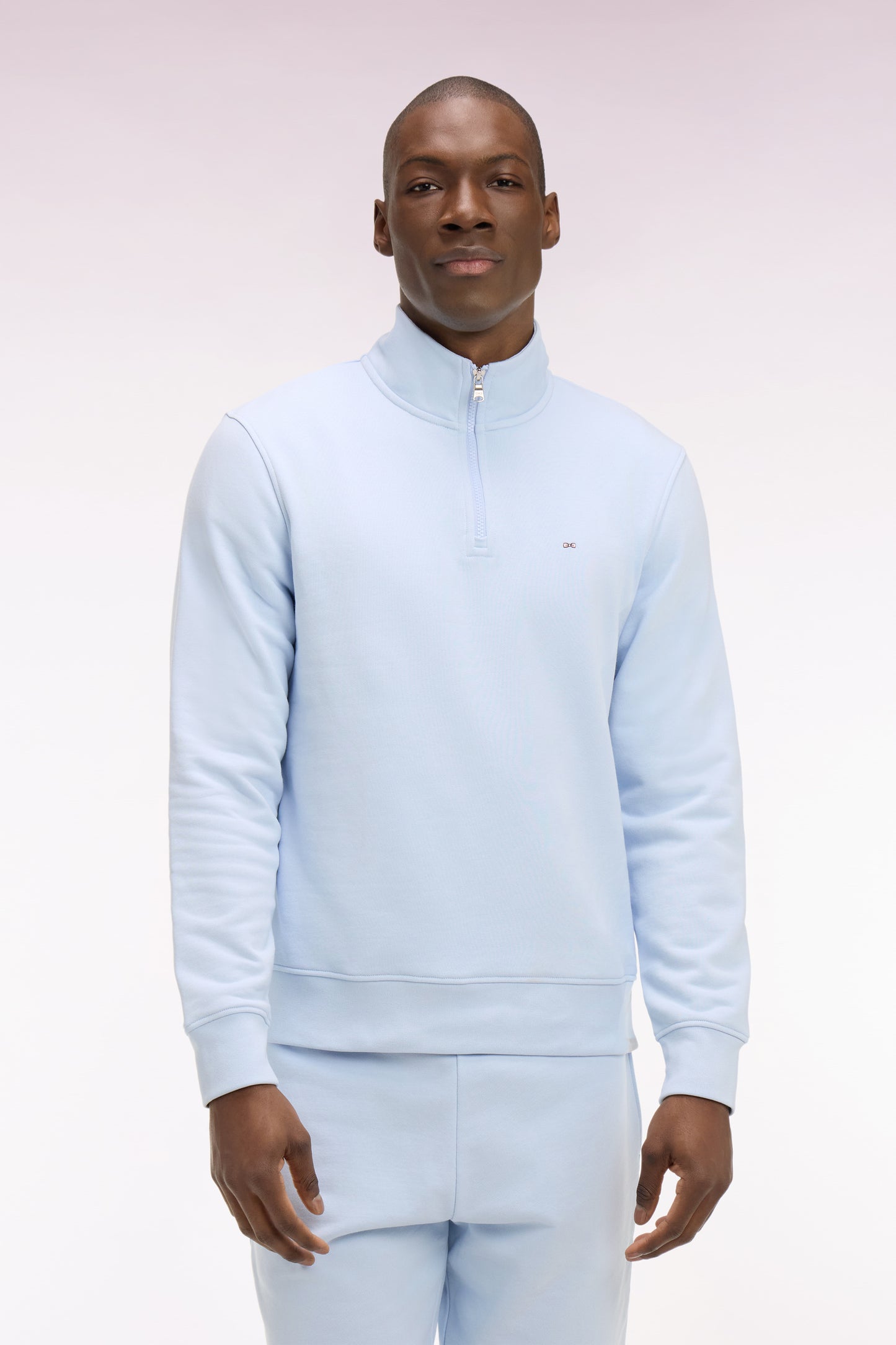 Sweatshirt col camionneur en molleton coton ciel
