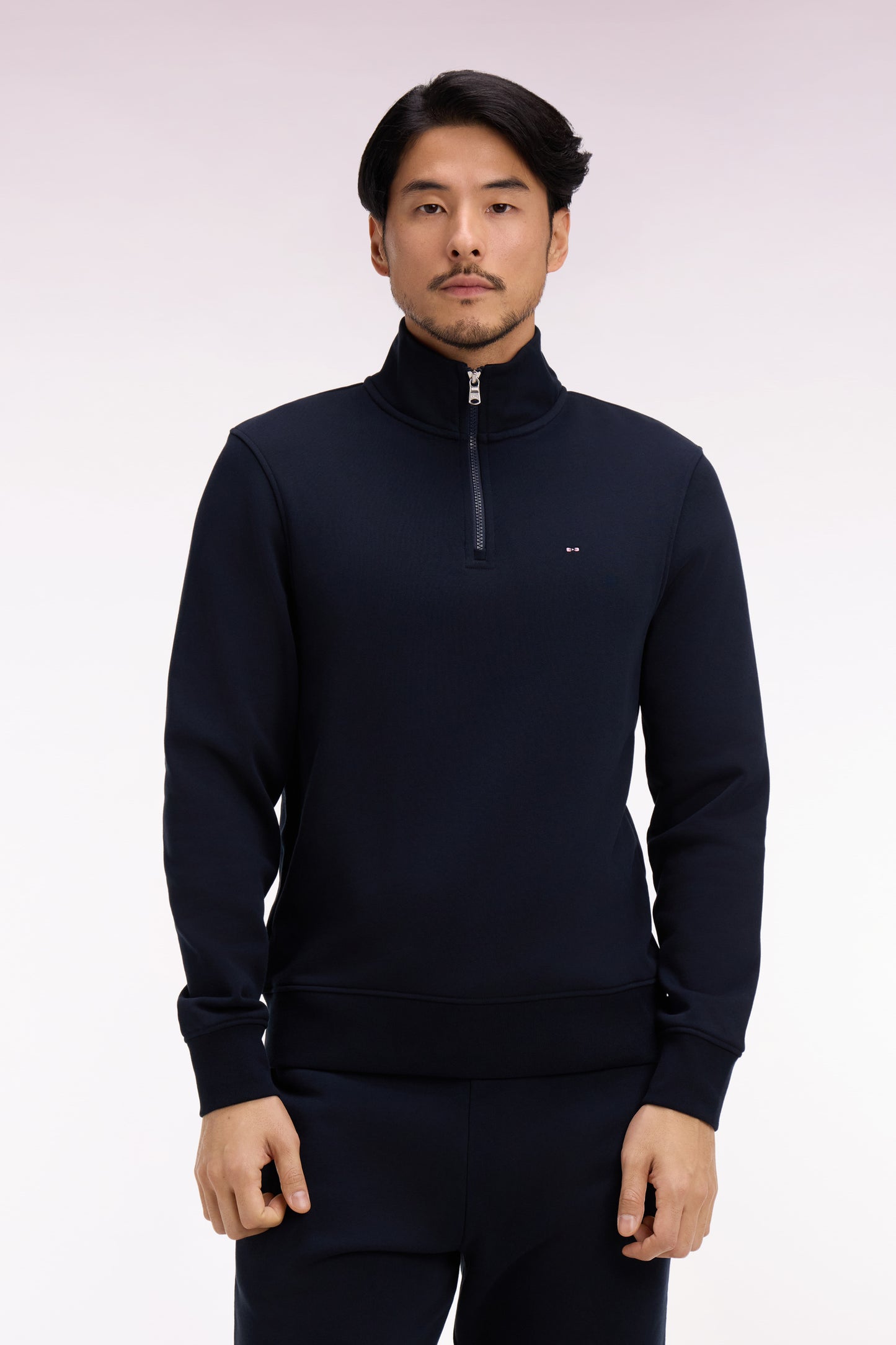 Sweatshirt col camionneur en molleton coton marine